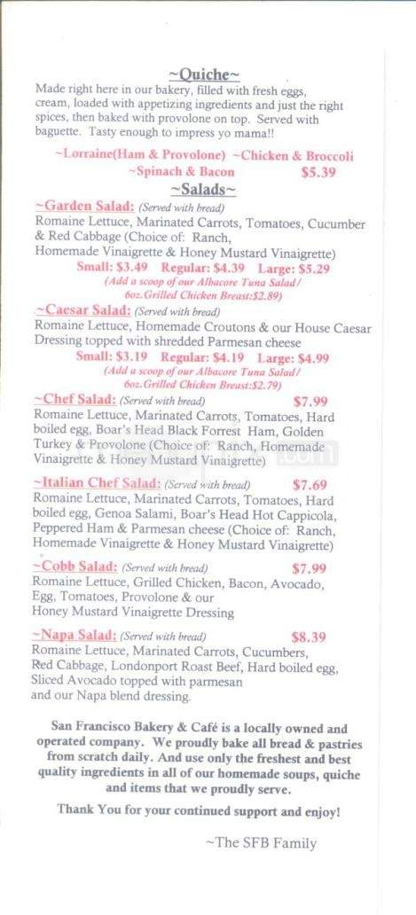 San Francisco Bakery & Cafe - Austin, TX menu_pic