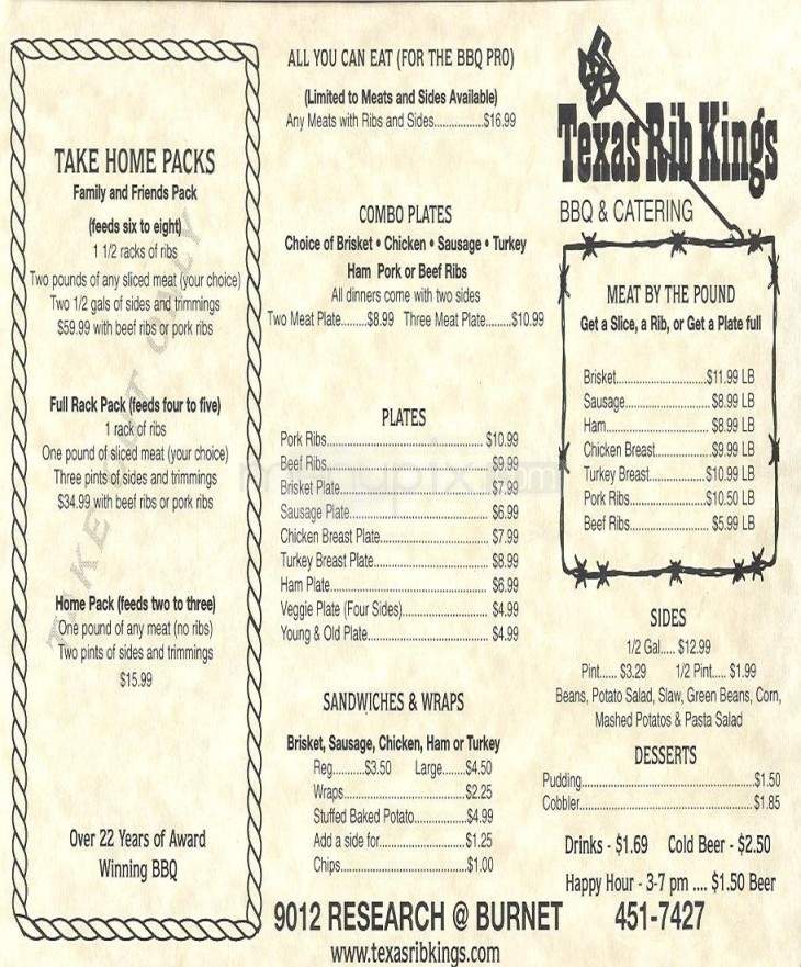Texas Rib Kings - Austin, TX menu_pic