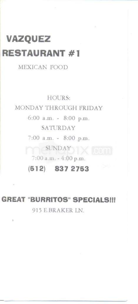 Vasquez Restaurant #1 - Austin, TX menu_pic