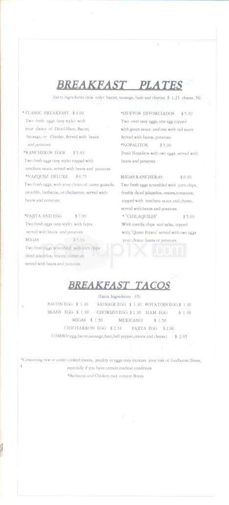 Vasquez Restaurant #1 - Austin, TX menu_pic