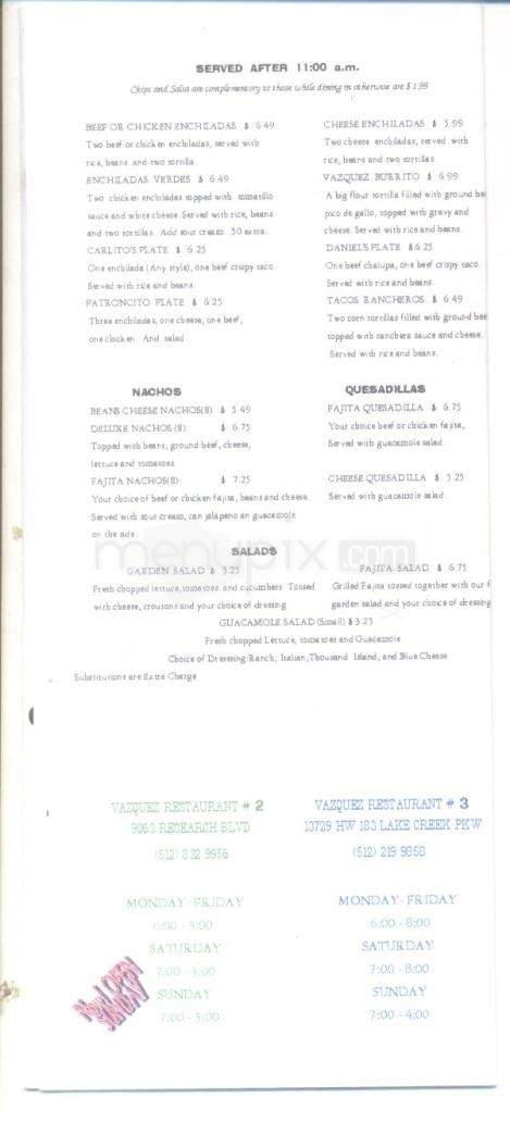 Vasquez Restaurant #1 - Austin, TX menu_pic