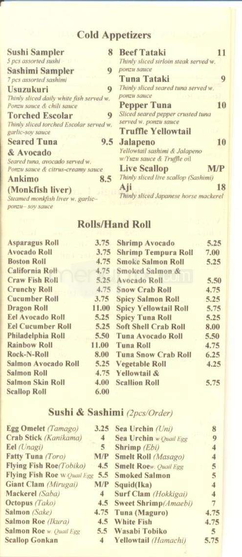 Nagoya Steak and Sushi - Austin, TX menu_pic