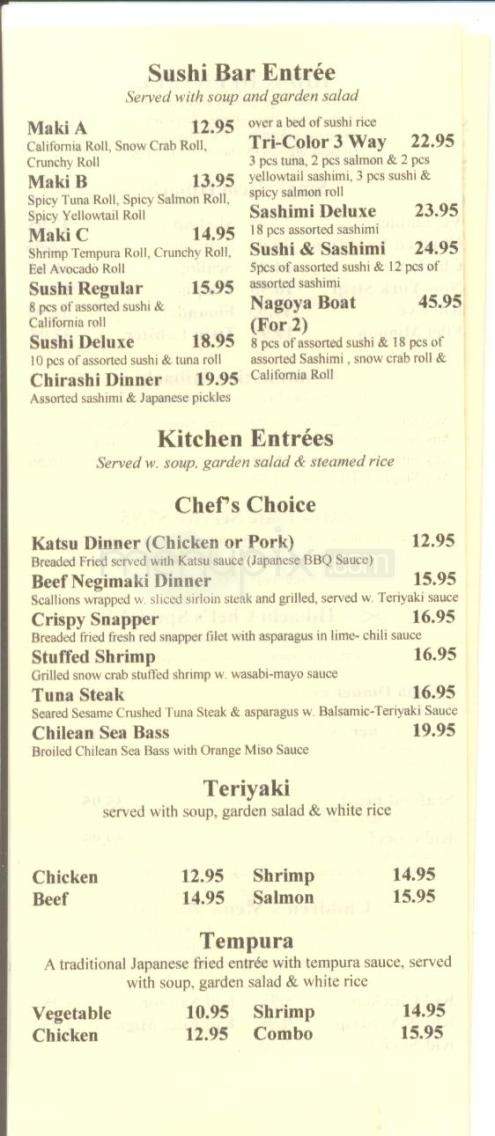 Nagoya Steak and Sushi - Austin, TX menu_pic