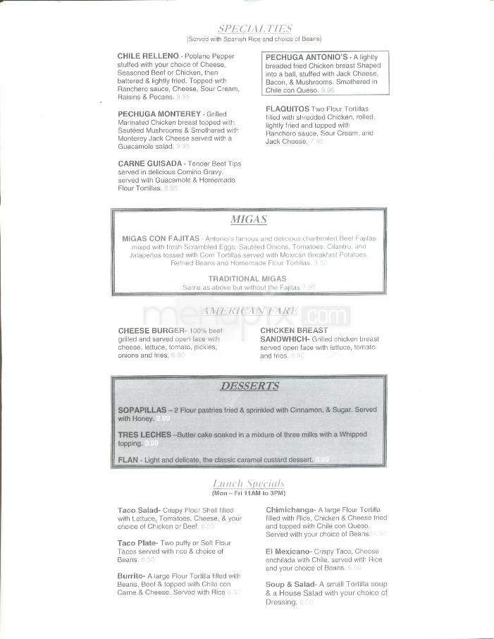 Antonio's Tex Mex - Austin, TX menu_pic