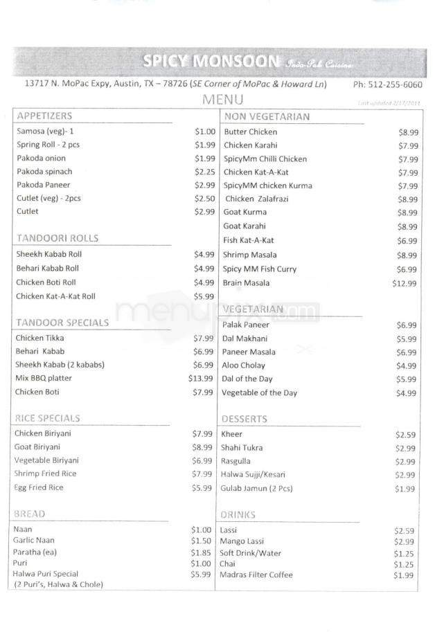 Spicy Monsoon - Austin, TX menu_pic