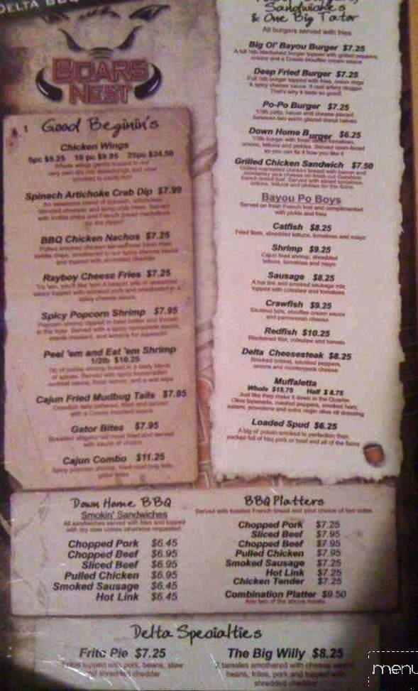 Boars Nest BBQ - Fayetteville, AR menu_pic