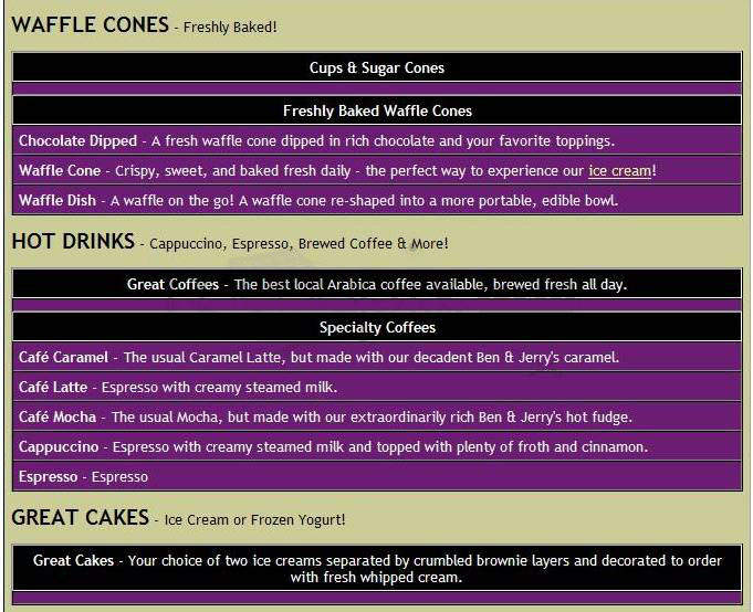 Ben & Jerry's - South Burlington, VT menu_pic