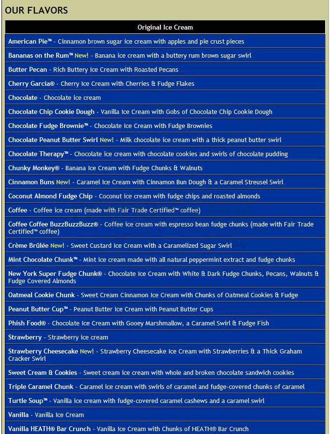 Ben & Jerry's - South Burlington, VT menu_pic
