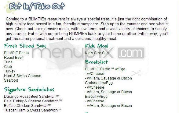 Blimpie Subs & Salads - Burlington, VT menu_pic