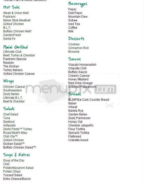 Blimpie Subs & Salads - Burlington, VT menu_pic