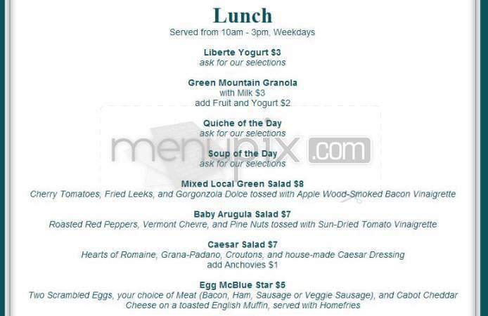 Blue Star Cafe - Winooski, VT menu_pic