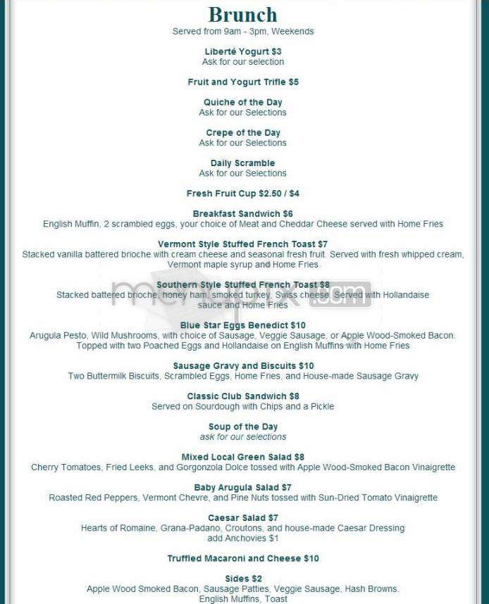 Blue Star Cafe - Winooski, VT menu_pic