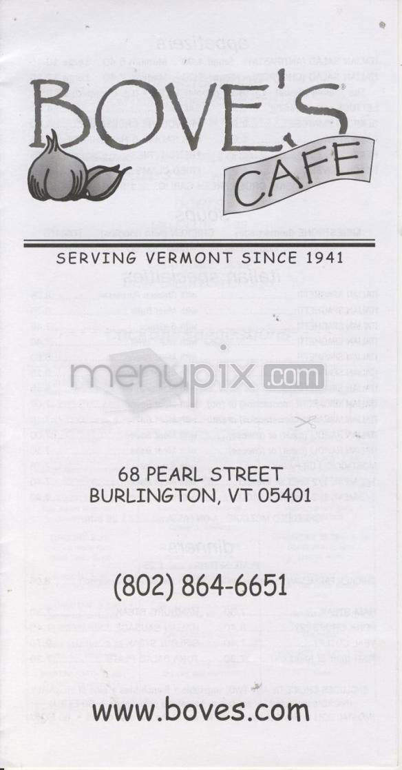 Bove's Restaurant - Burlington, VT menu_pic