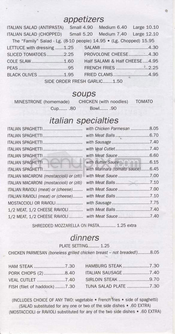 Bove's Restaurant - Burlington, VT menu_pic