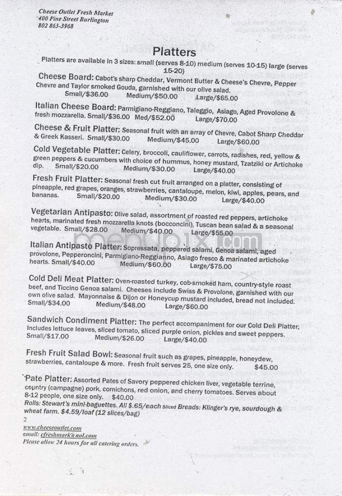 Cheese Outlet - Burlington, VT menu_pic