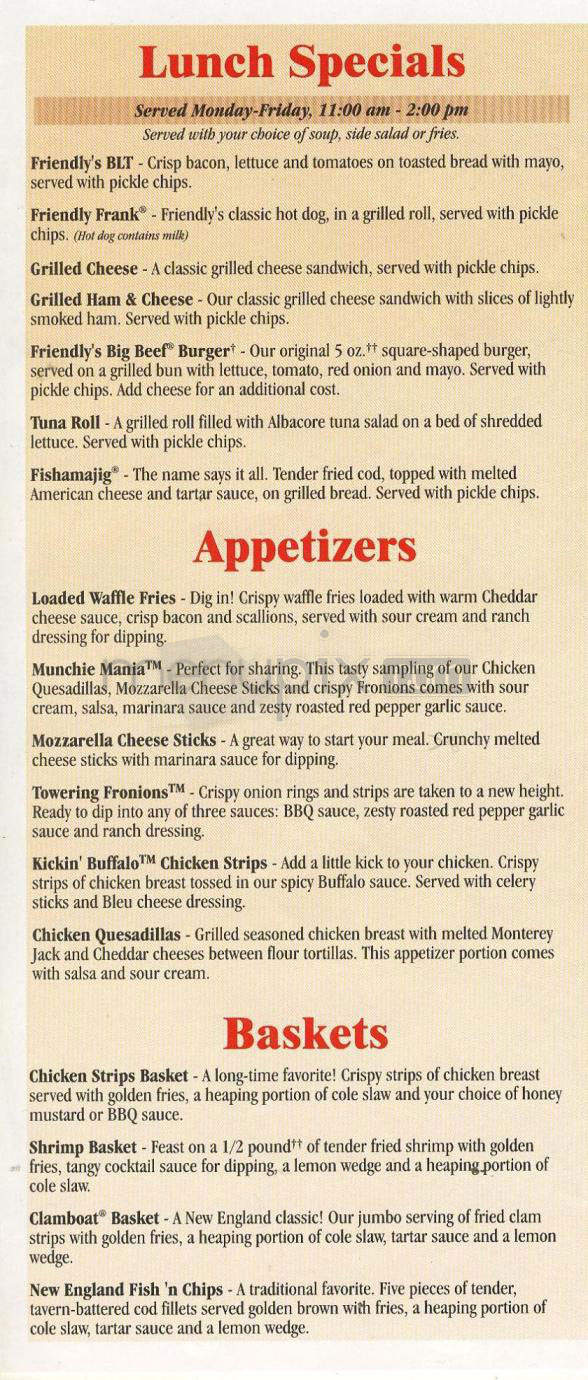 Friendly's Ice Cream Shop - South Burlington, VT menu_pic