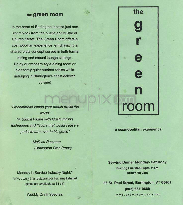 Green Room - Burlington, VT menu_pic