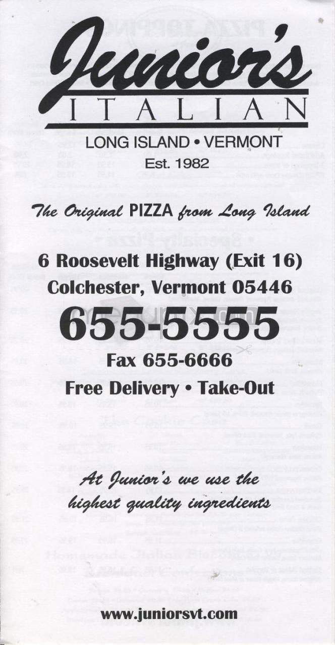 Junior's Italian - Burlington, VT menu_pic