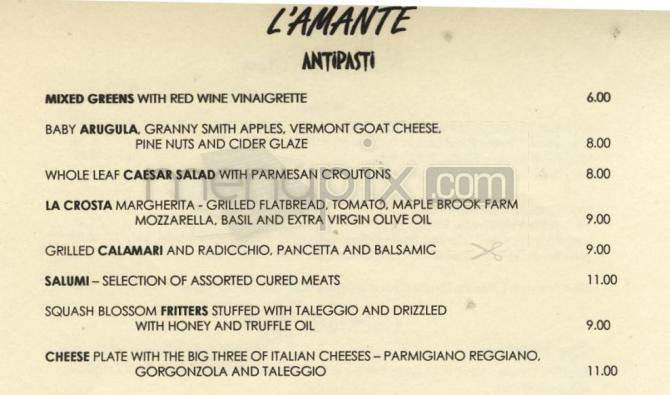 L'Amante - Burlington, VT menu_pic
