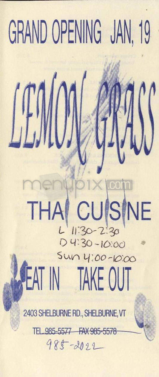 Lemon Grass Thai - Shelburne, VT menu_pic