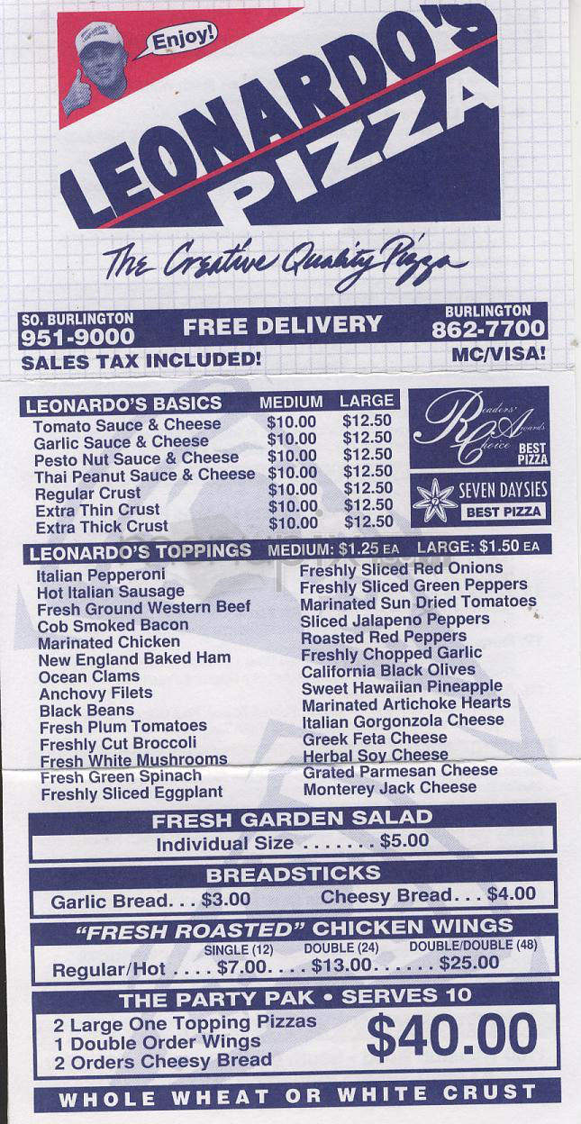 Leonardo's Pizza - Norwalk, CT menu_pic