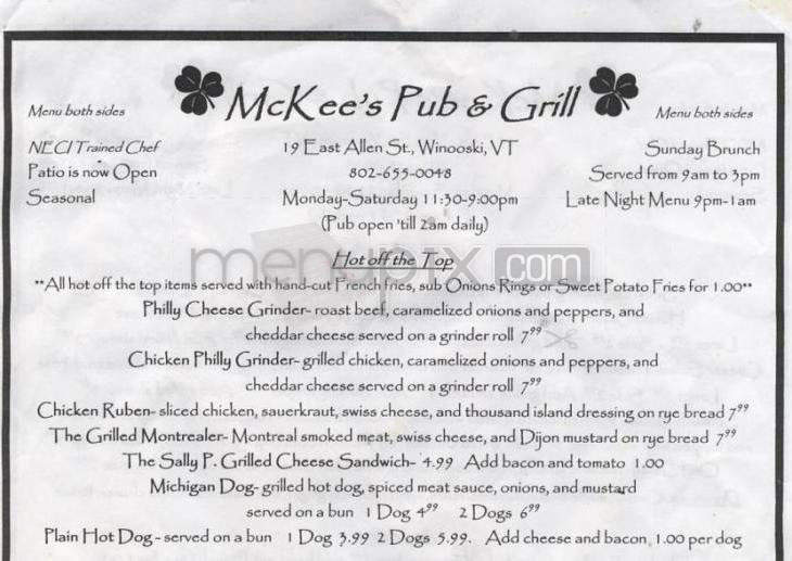 McKee's Pub & Grill - Winooski, VT menu_pic