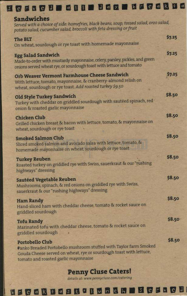 Penny Cluse Cafe - Burlington, VT menu_pic