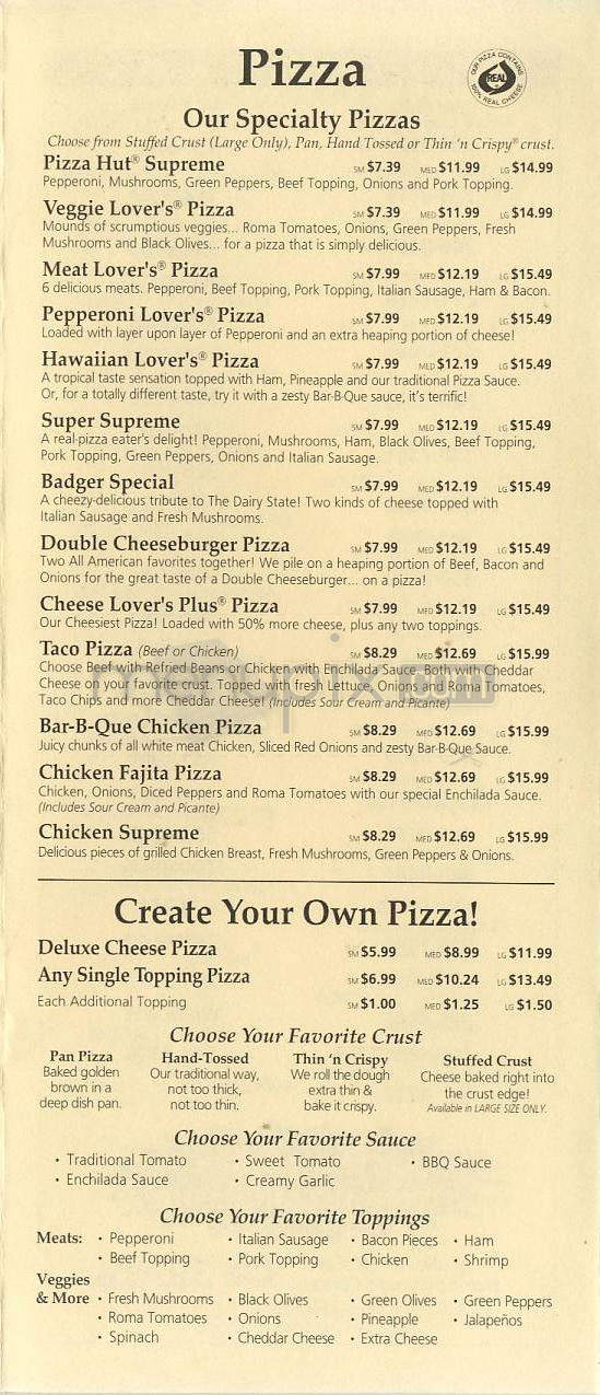 Pizza Hut - Burlington, VT menu_pic