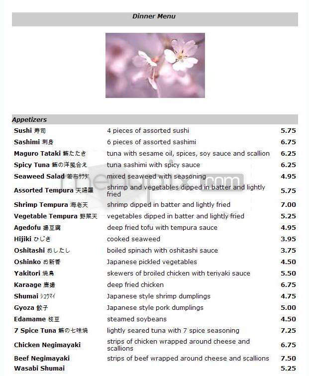 Sakura Japanese Restaurant - Burlington, VT menu_pic