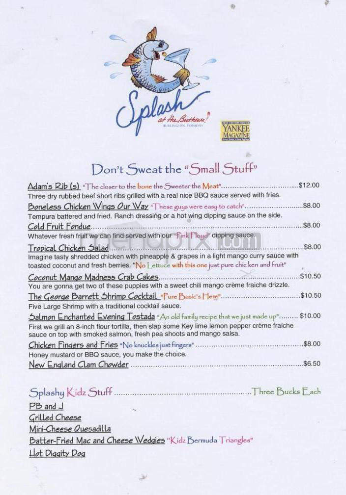 Splash At The Boathouse - Burlington, VT menu_pic