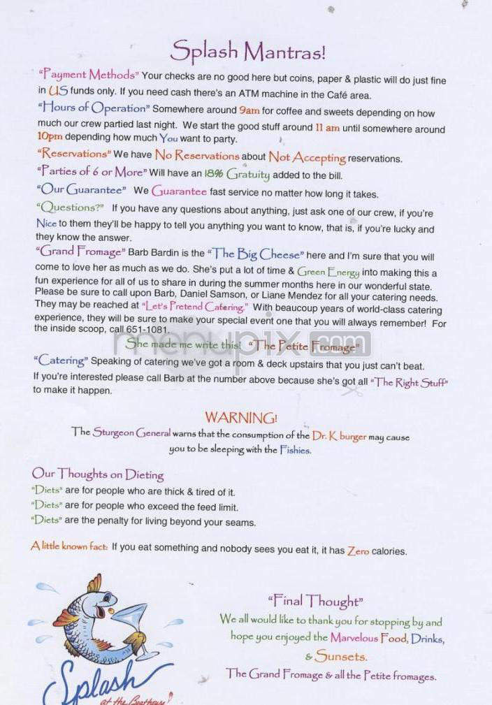 Splash At The Boathouse - Burlington, VT menu_pic