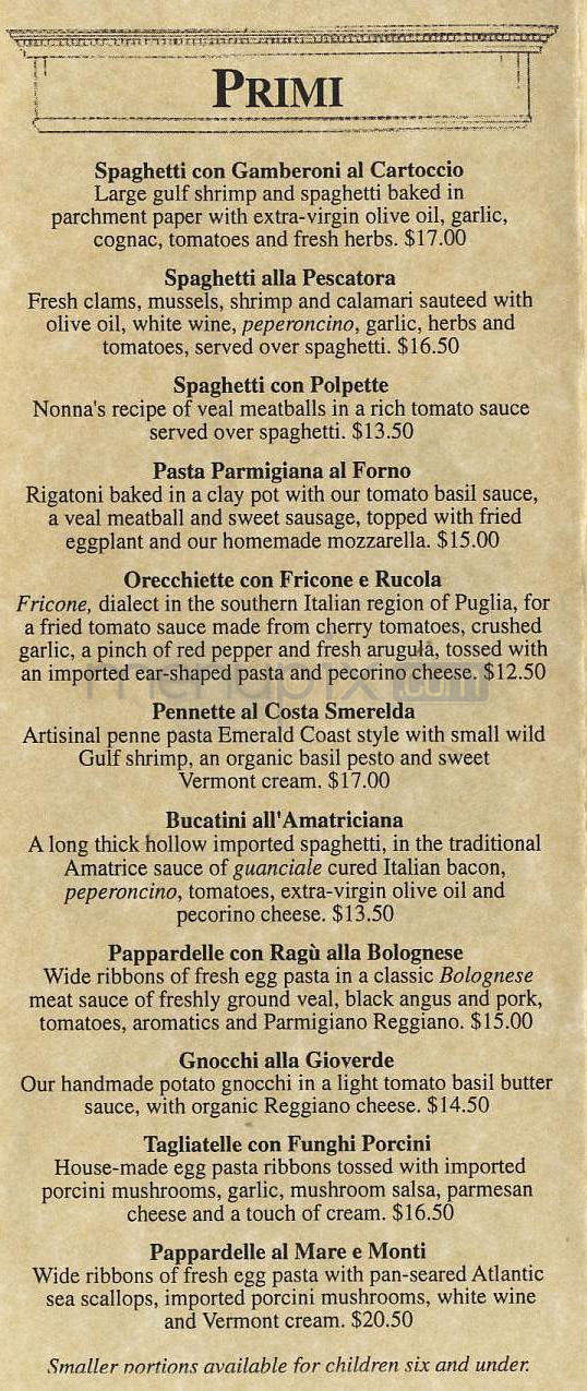Trattoria Delia - Burlington, VT menu_pic