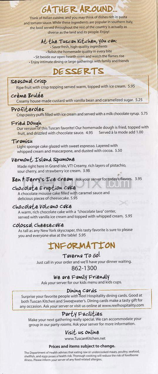 Tuscan Kitchen - South Burlington, VT menu_pic