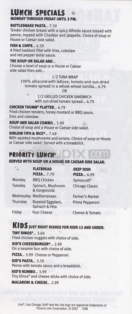 Uno Chicago Grill - South Burlington, VT menu_pic