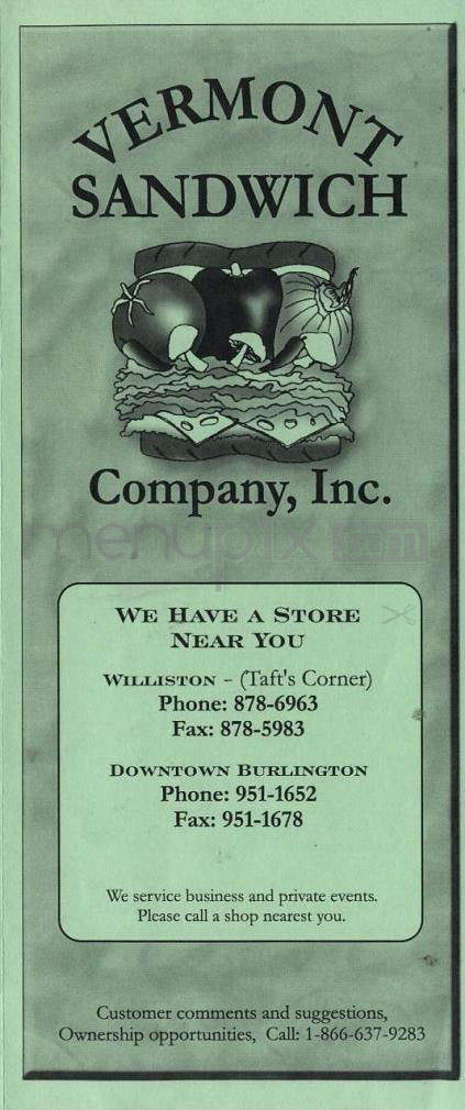 Vermont Sandwich Company - Winooski, VT menu_pic
