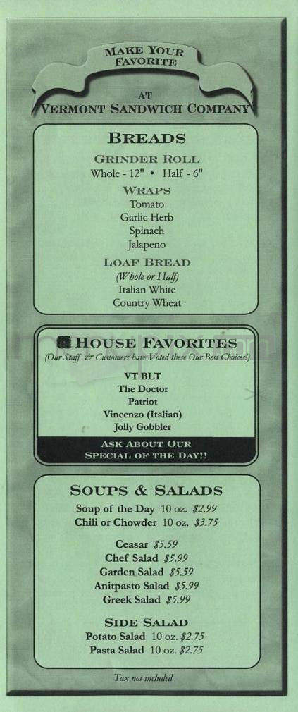 Vermont Sandwich Company - Winooski, VT menu_pic