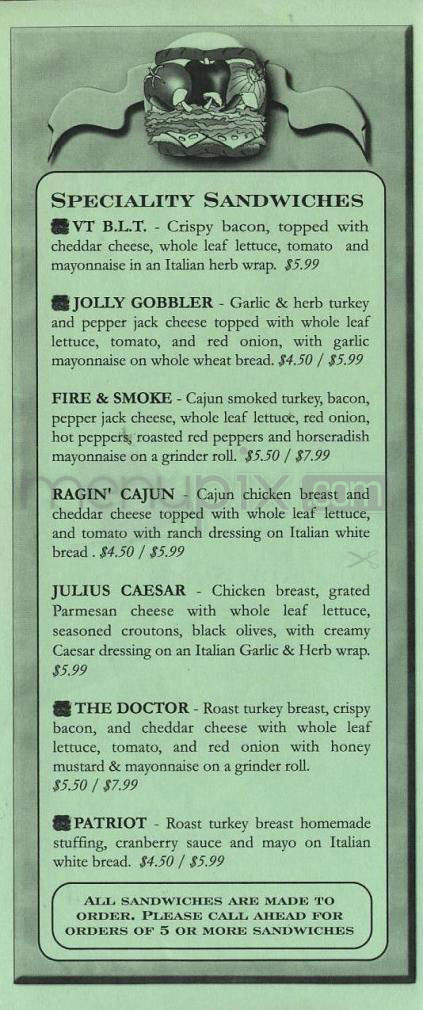 Vermont Sandwich Company - Winooski, VT menu_pic
