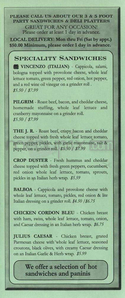 Vermont Sandwich Company - Winooski, VT menu_pic