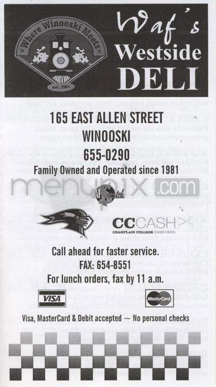 Waf's Westside Deli-Pizza - Winooski, VT menu_pic