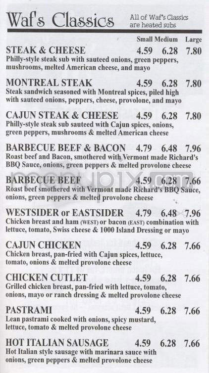 Waf's Westside Deli-Pizza - Winooski, VT menu_pic