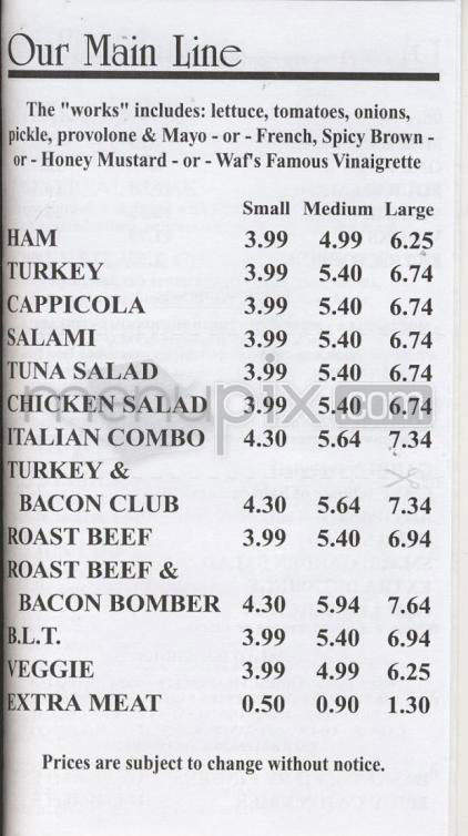 Waf's Westside Deli-Pizza - Winooski, VT menu_pic