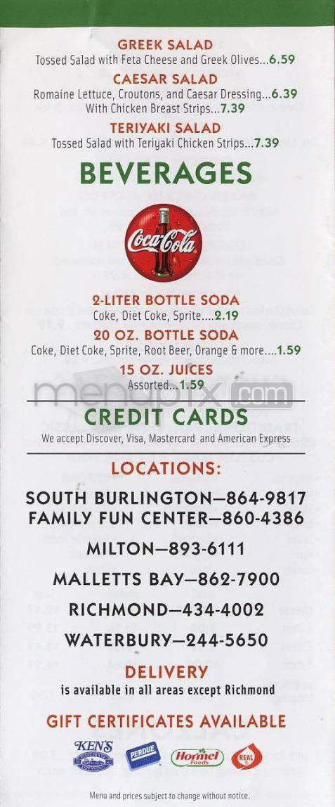 Zachary's Family Fun Center - South Burlington, VT menu_pic