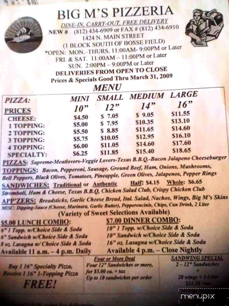 Big M's Pizza - Evansville, IN menu_pic