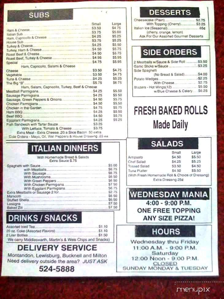 Bertoni's Pizza - Montandon, PA menu_pic