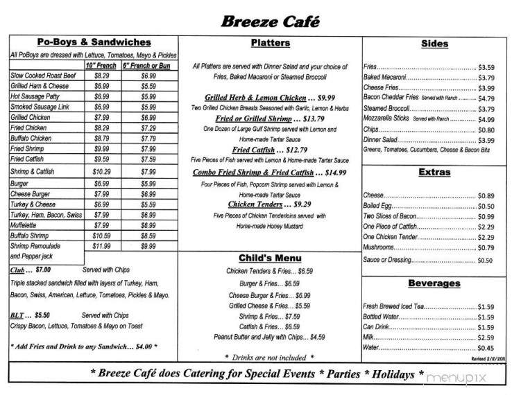 Breeze Cafe - Destrehan, LA menu_pic