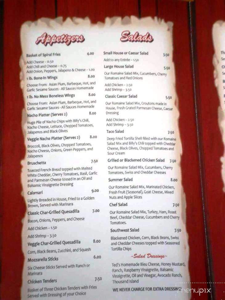 Billy's Barn Restaurant Lounge - Salem, VA menu_pic
