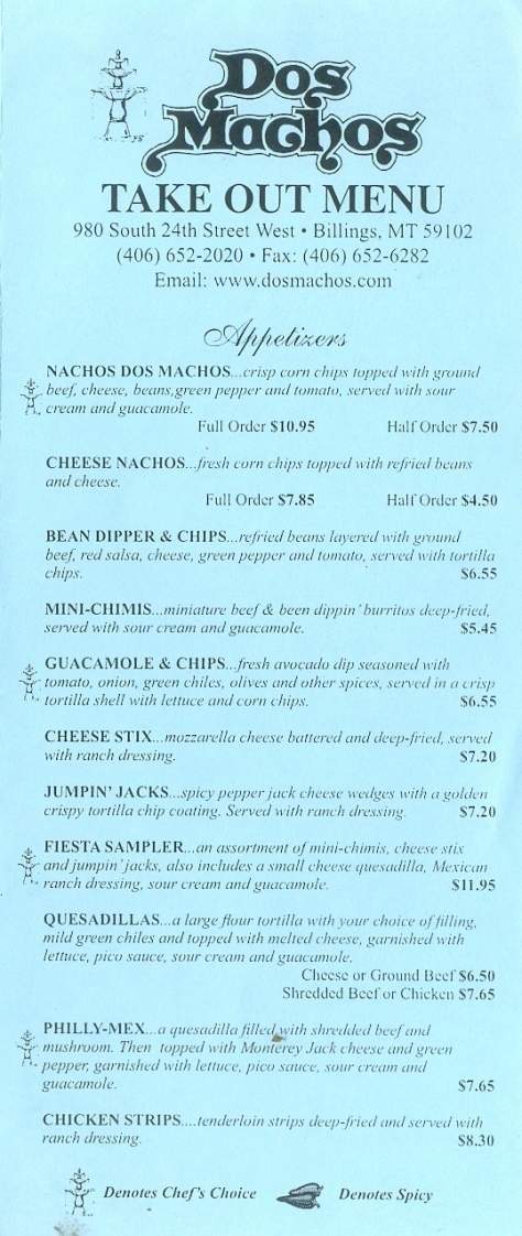 Dos Machos - Billings, MT menu_pic