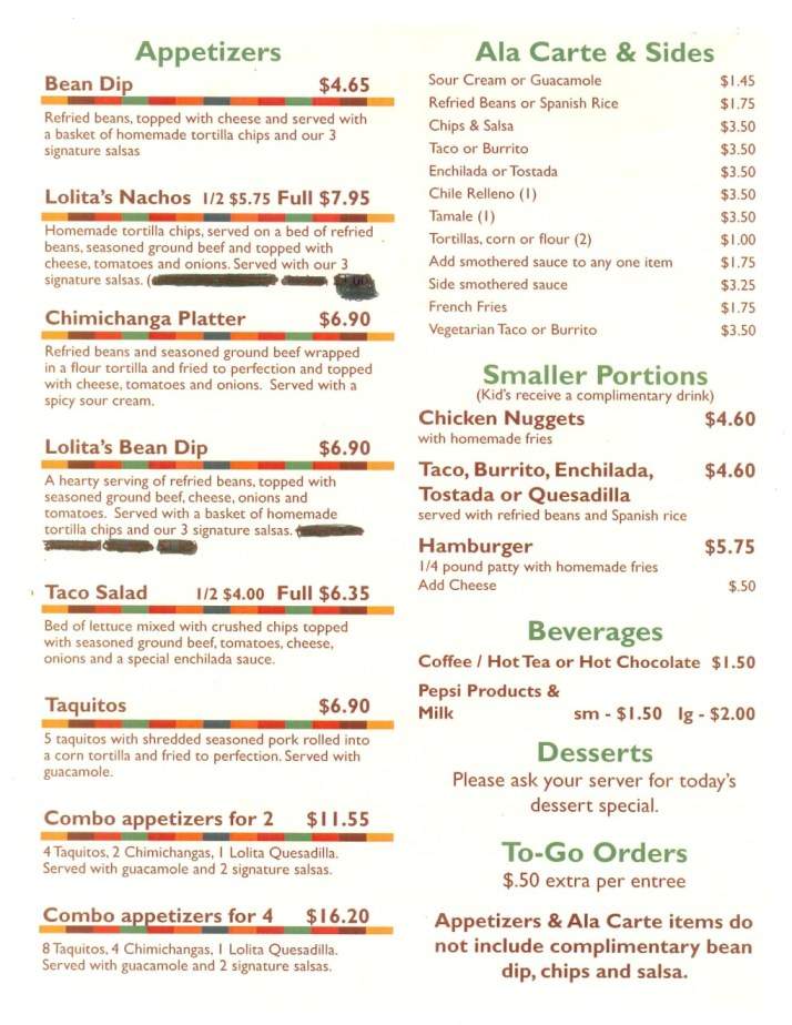 Lolita's Mexican Food - Billings, MT menu_pic