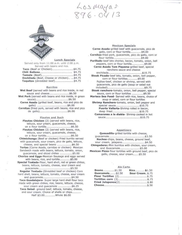 Los Mayas Restaurant - Billings, MT menu_pic