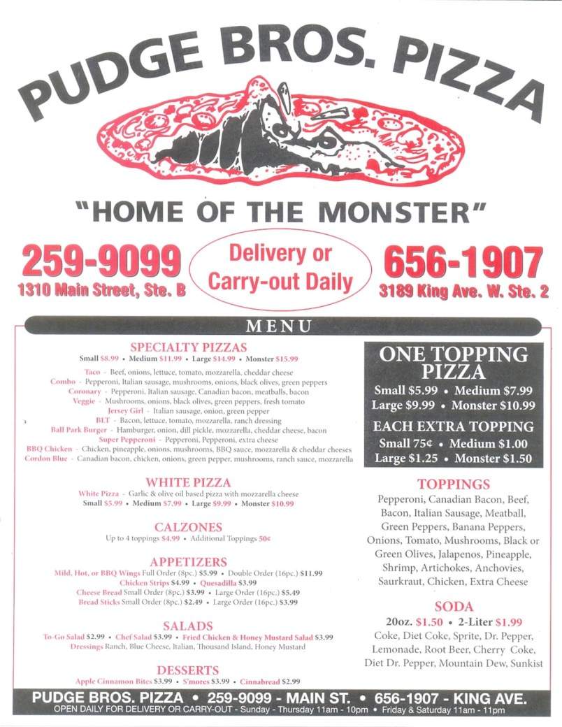 Pudge Brothers Pizza - Billings, MT menu_pic
